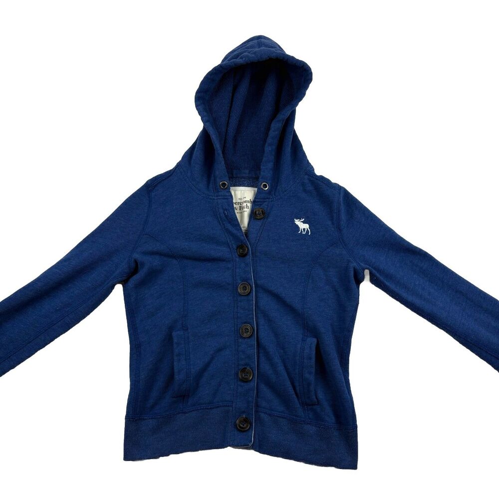 Abercrombie Fitch Button Up Hoodie Womens S Blue Long Sleeve